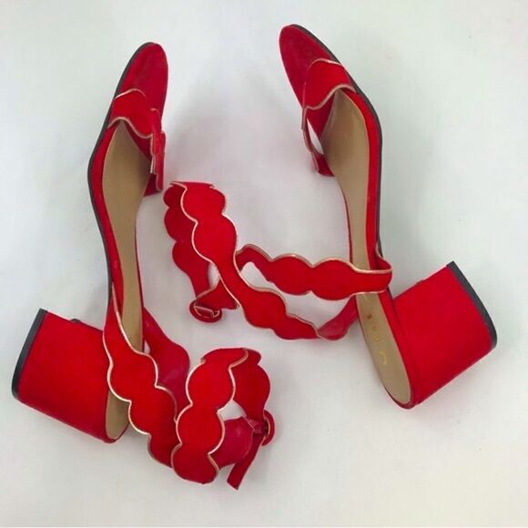 Unisa Red Estlin Suede Ankle Strap Block Heel Sandals - Picture 3 of 15